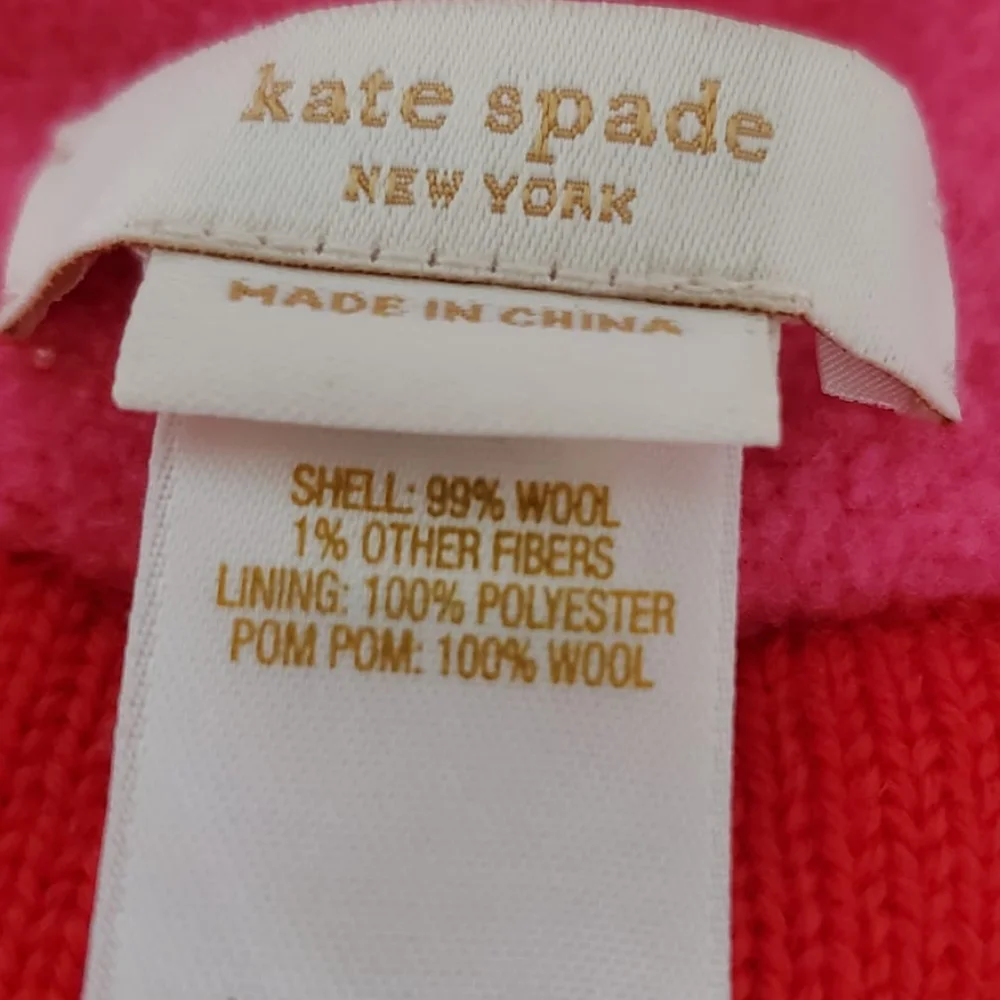 nwt Set of matching kate spade Wool Pom Pom Hat & Hi 5 Mittens